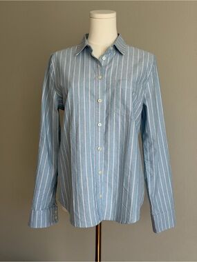 J. Crew Boy Fit Cotton Sky Blue and Pink Stripe Women’s Button-Down Shirt - S